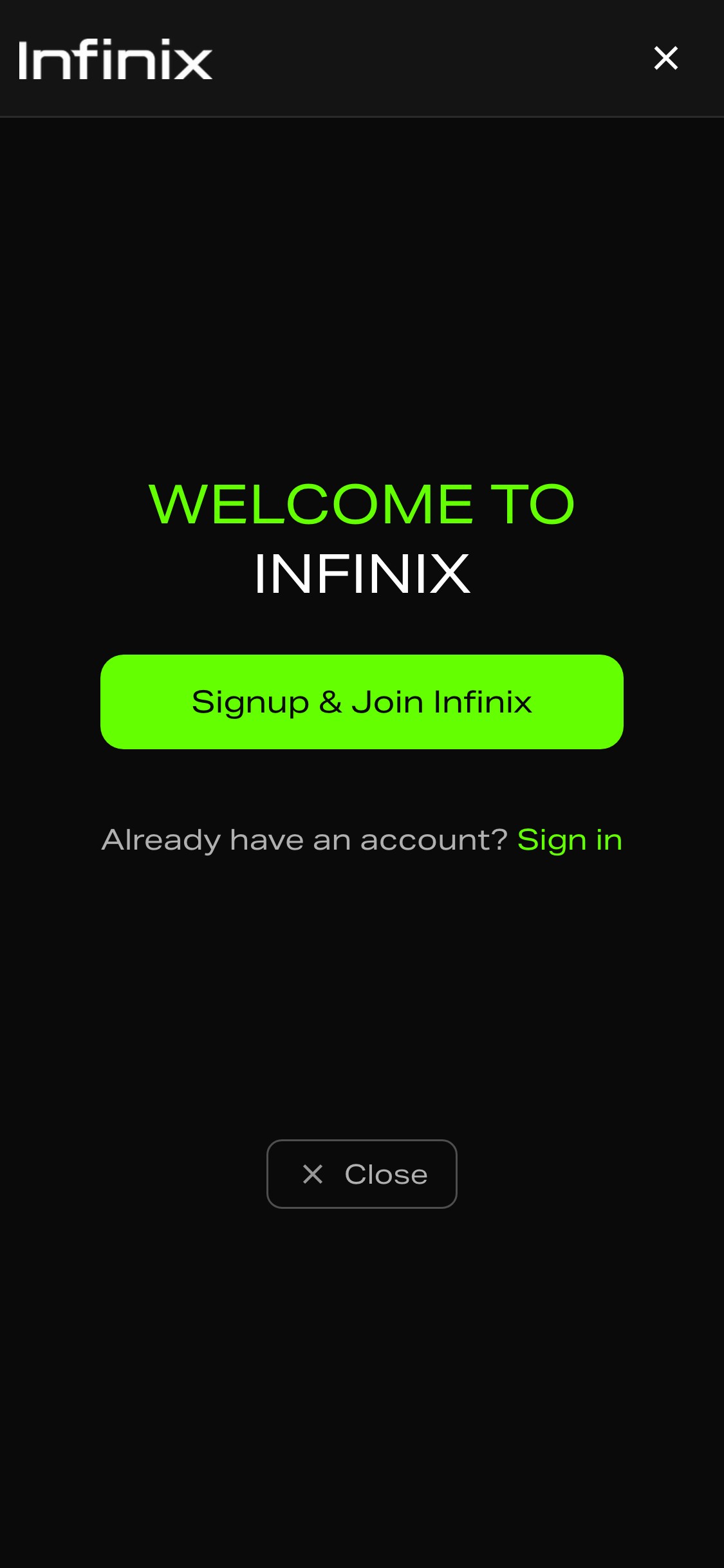 Infinix India — Cart (krt-app login modal blocks full page, cannot be bypassed)