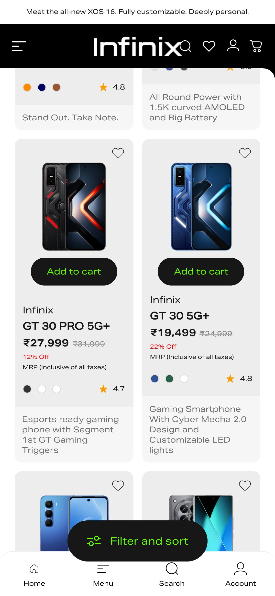 Infinix India — Collection Page (no compare checkboxes or comparison CTA)