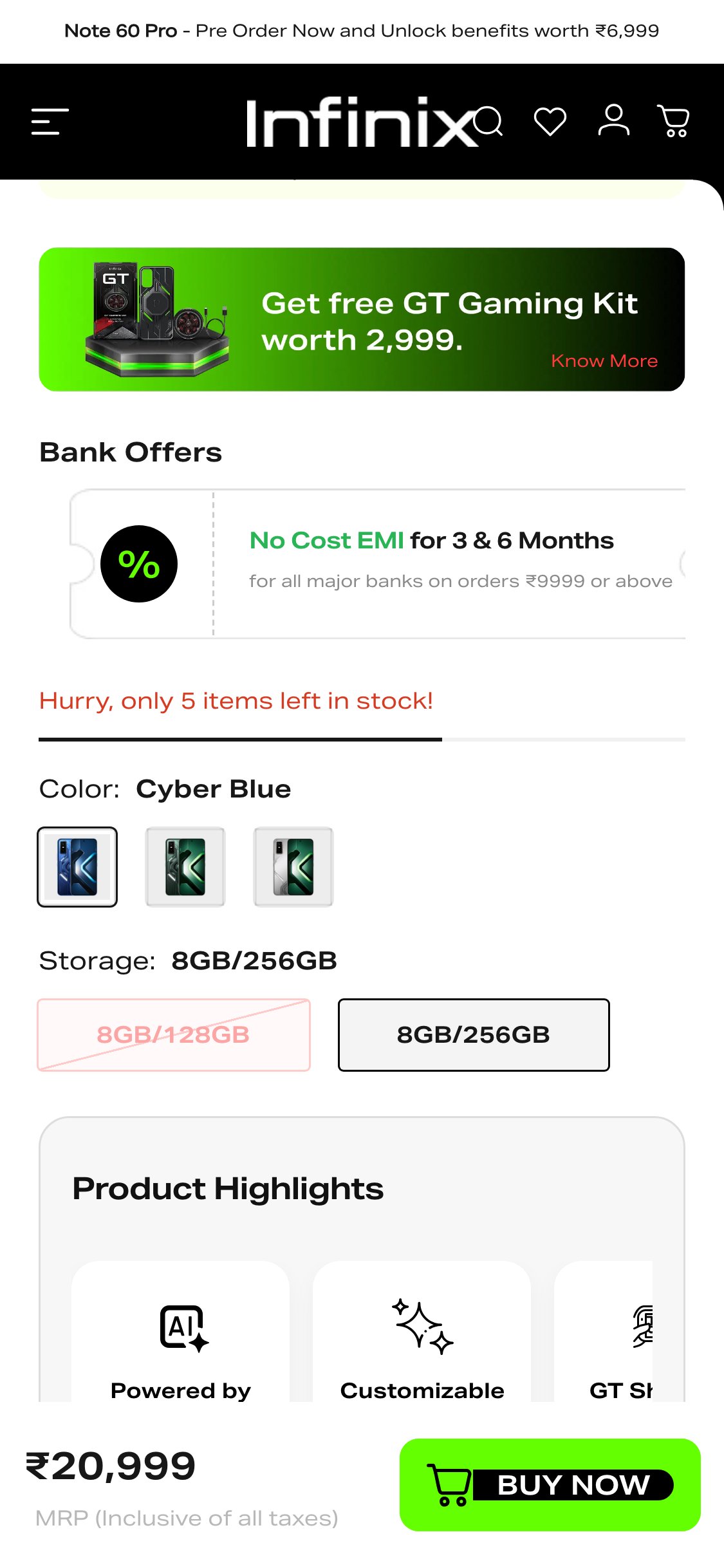 Infinix India — PDP ATC Area (no quantity field visible)